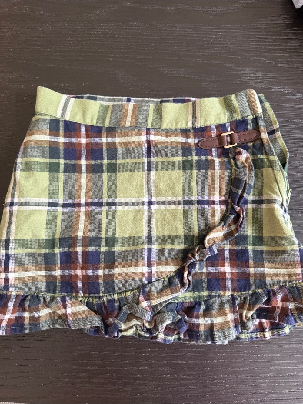 Janie and Jack Green Plaid Ruffle Wrap Skirt with Buckle